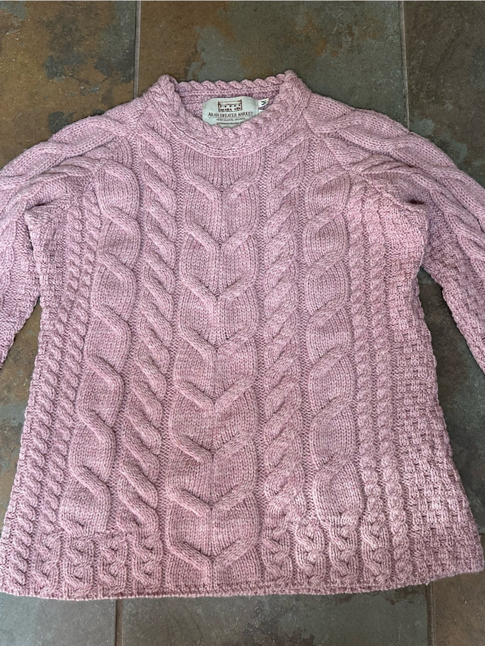 Aran Sweater Market 100% Merino Wool Pink Cable Knit Super Soft Ireland M